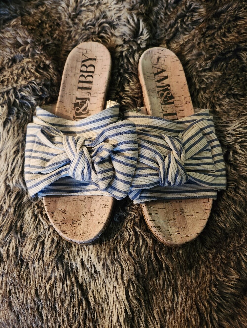 Sam & Libby Bow Striped Sandals- Size 9